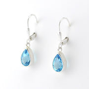 Silver Blue Topaz 6x9mm Tear Dangle Earrings