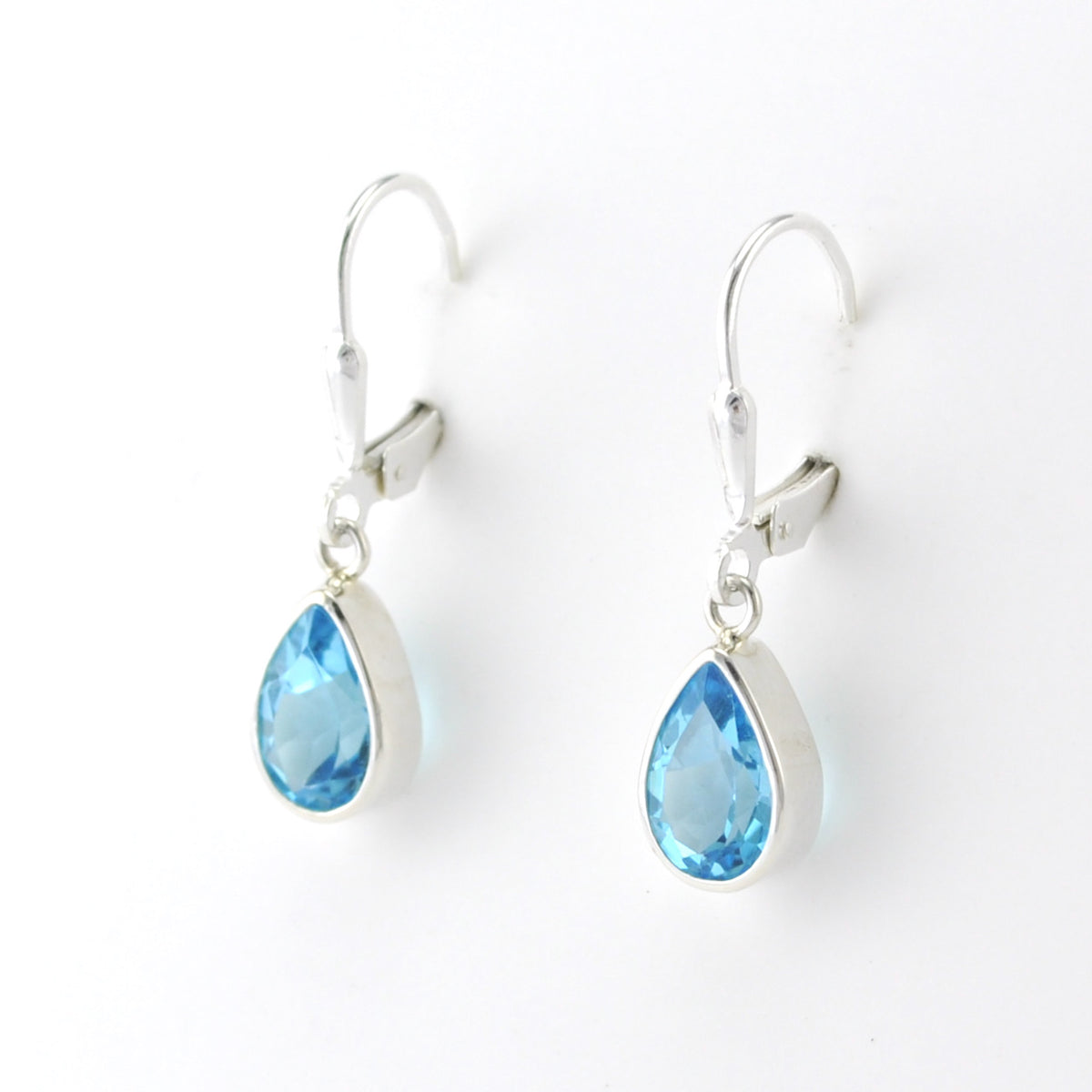 Silver Blue Topaz 6x9mm Tear Dangle Earrings