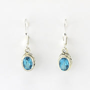 Alt View Silver Blue Topaz 5x7mm Oval Bali Dangle Earrings