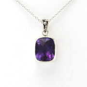 Alt View Silver Amethyst 9x11mm Rectangular Bali Necklace