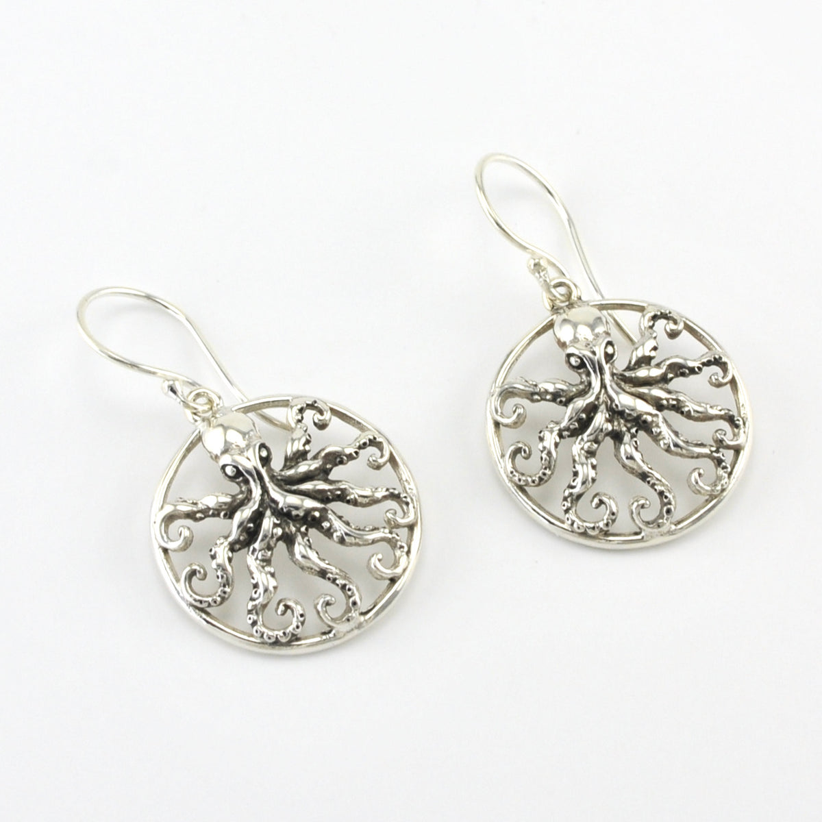 Silver Octopus Round Earrings