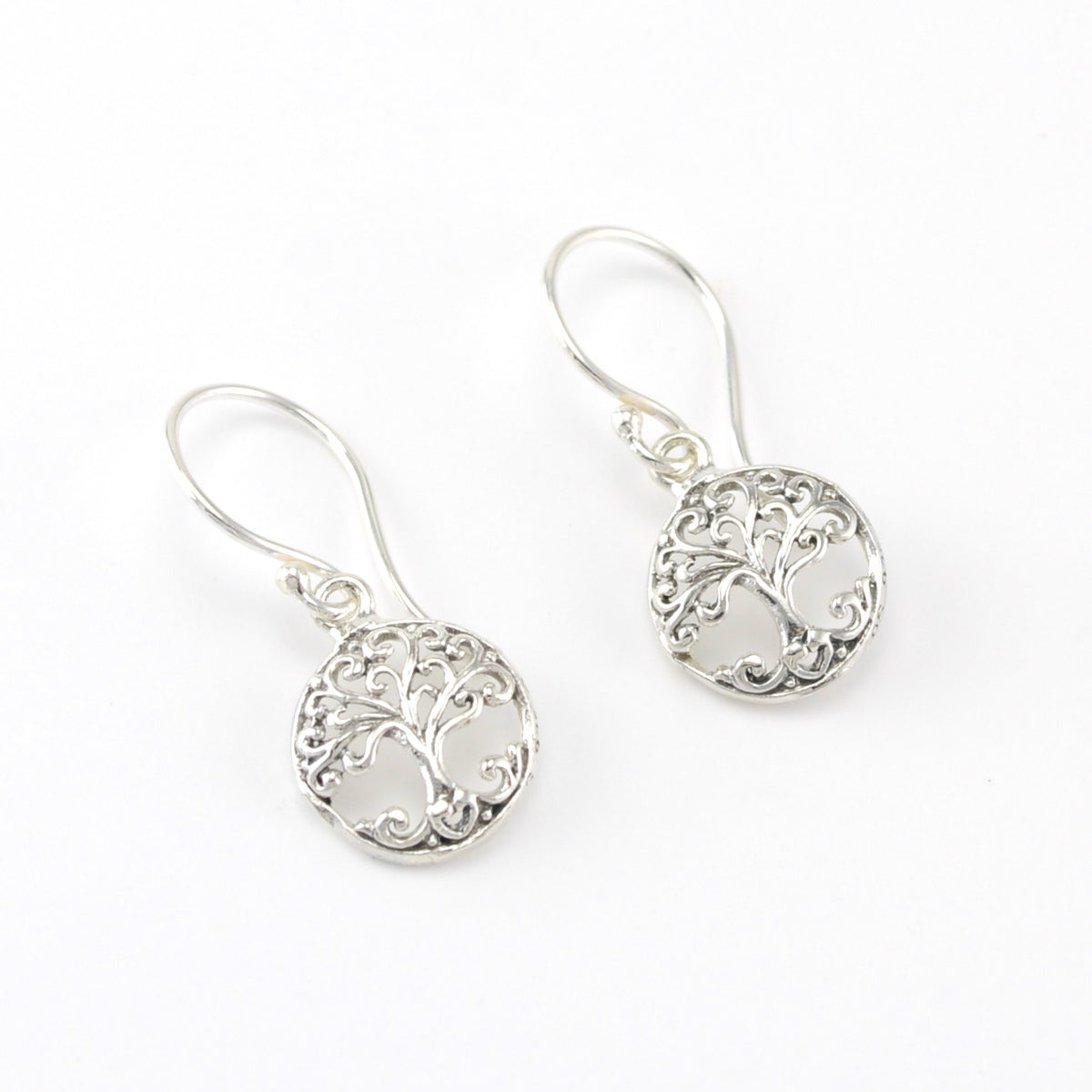 Silver Tree of Life Round Mini Earrings