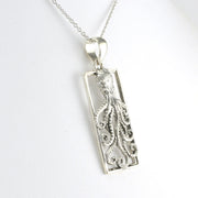 Side View Silver Octopus Rectangular Pendant
