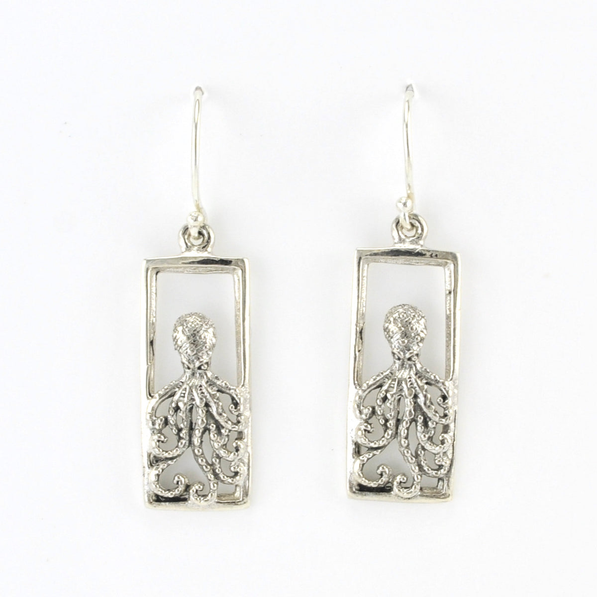 Alt View Silver Octopus Rectangle Earrings
