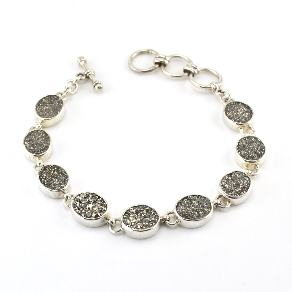 Sterling Silver Charcoal Druzy Agate Toggle Bracelet