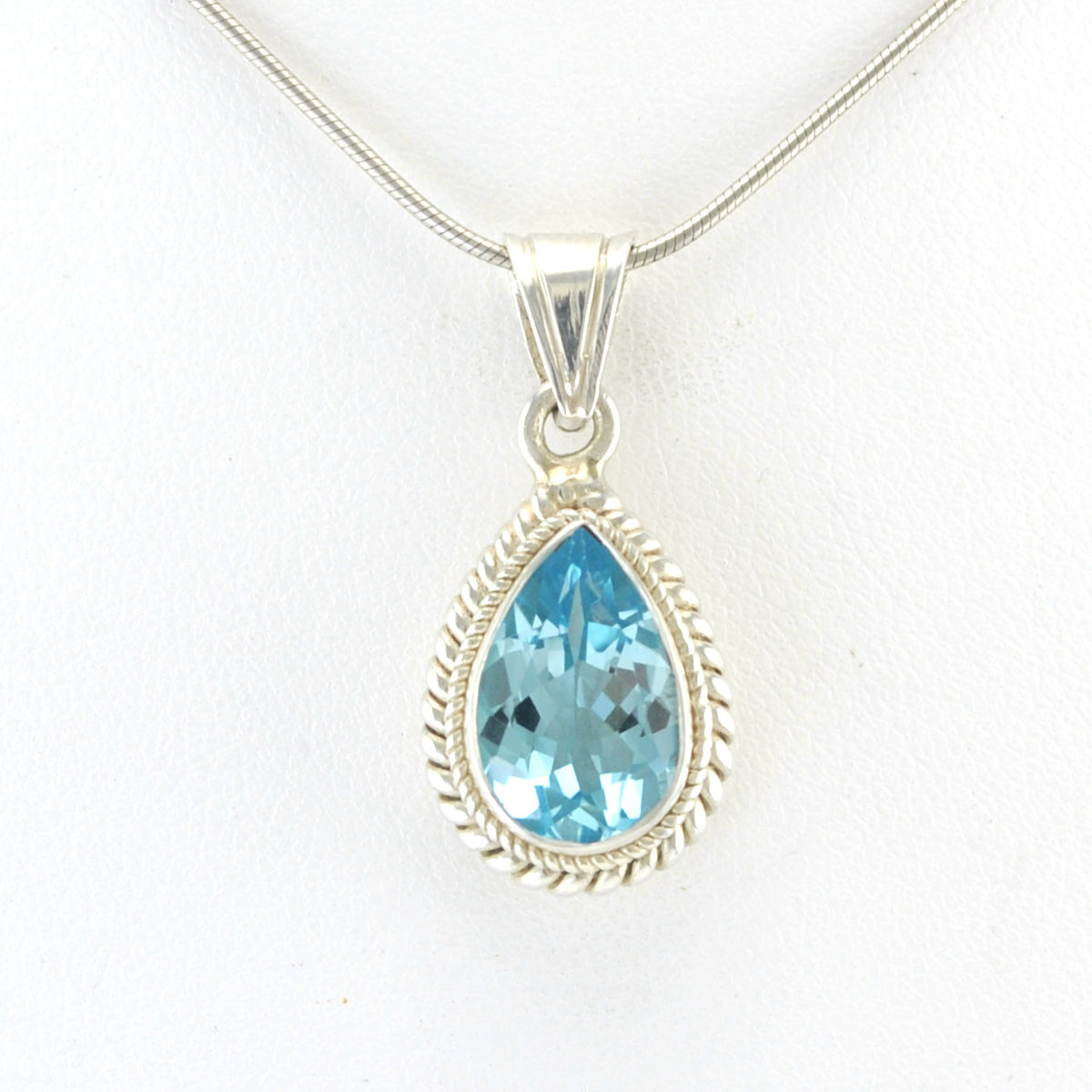 Silver Blue Topaz 9x13mm Tear Pendant