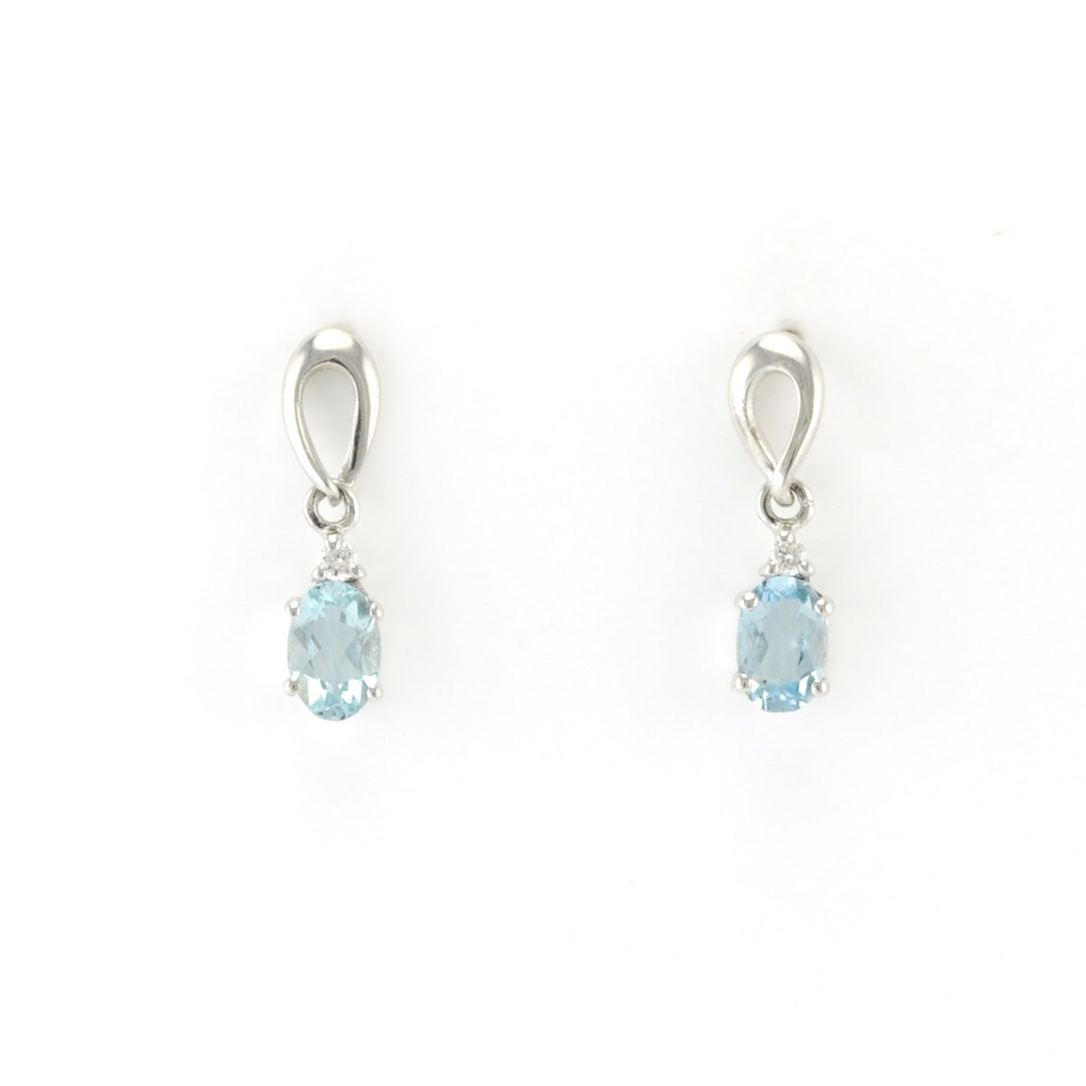 Alt View Silver Aquamarine .9ct CZ Post Dangle Earrings