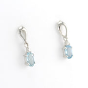 Side View Silver Aquamarine .9ct CZ Post Dangle Earrings