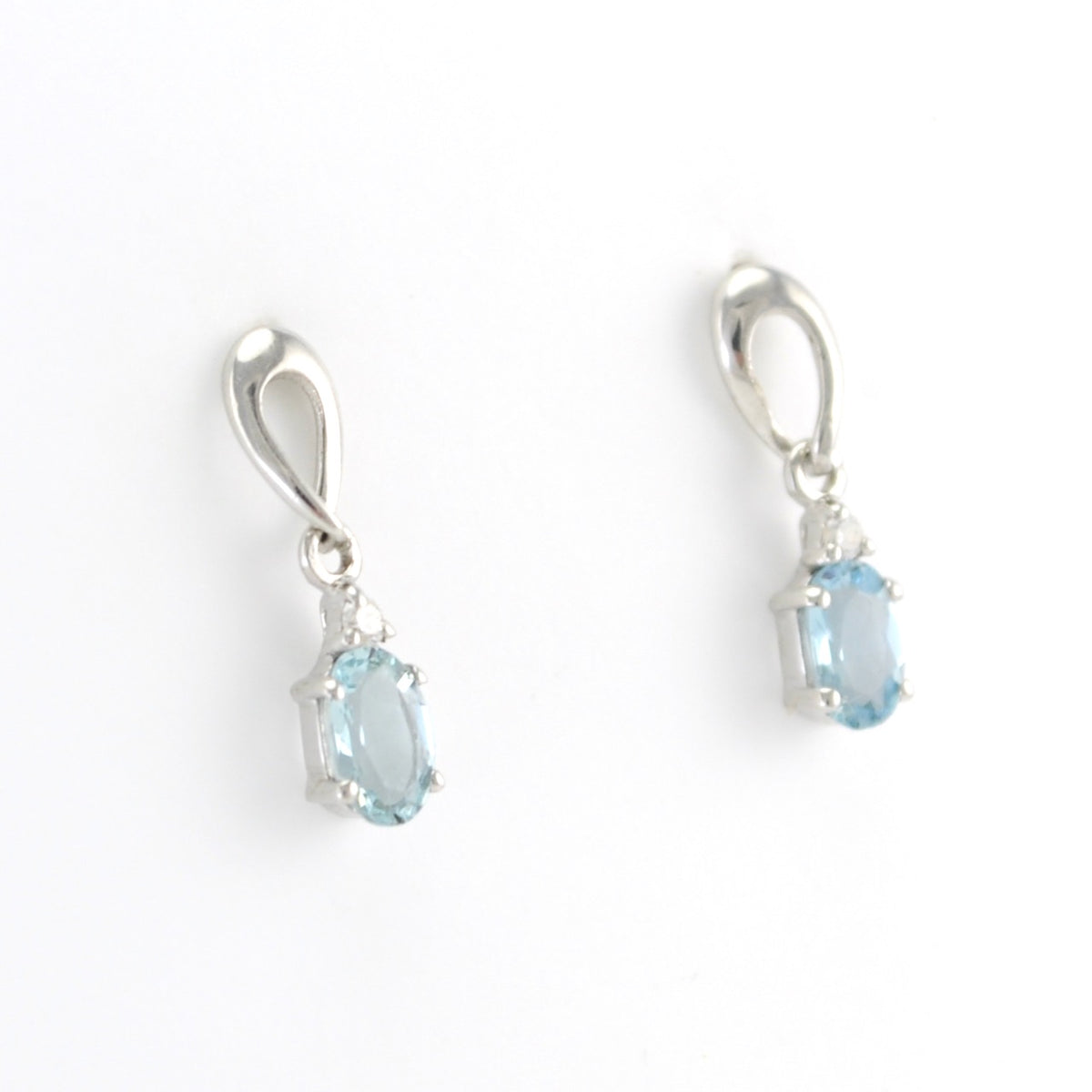 Side View Silver Aquamarine .9ct CZ Post Dangle Earrings