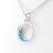 Silver Created Opal CZ Wave Necklace