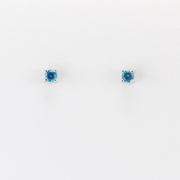 Alt View Silver CZ Blue Topaz 3mm Post Earrings