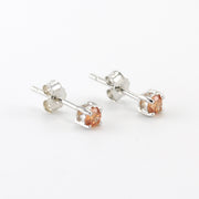 Side View Silver CZ Citrine 3mm Post Earrings