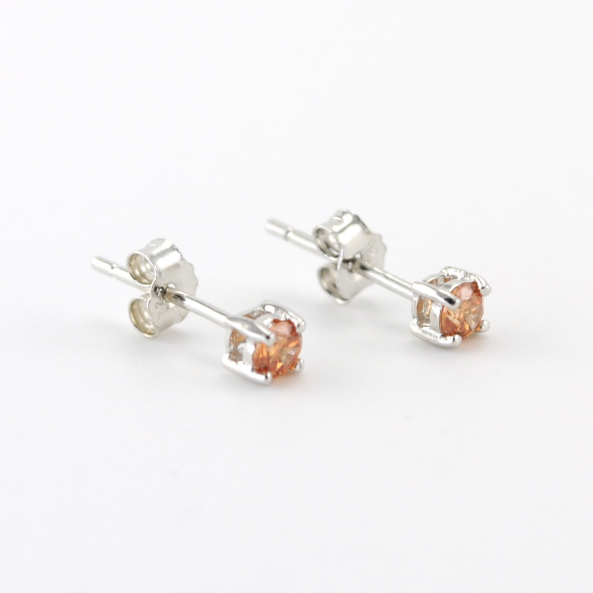 Side View Silver CZ Citrine 3mm Post Earrings
