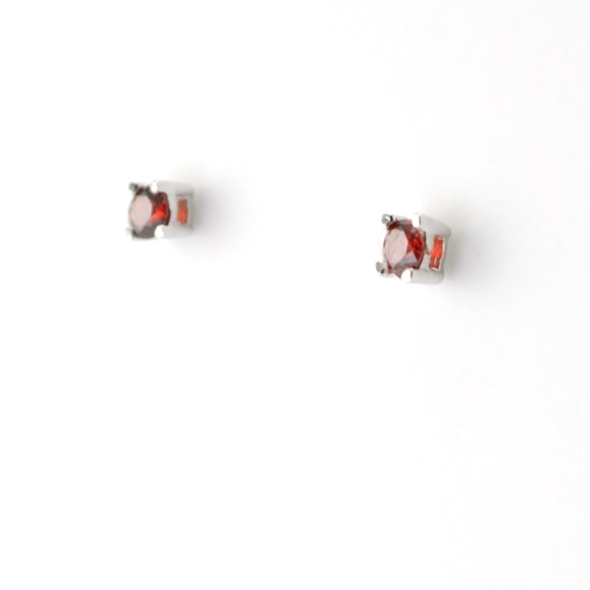 Silver CZ Garnet 3mm Post Earrings