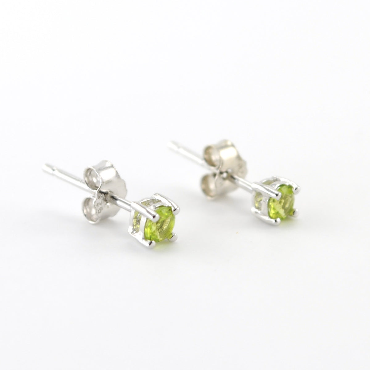 Side View Silver CZ Peridot 3mm Post Earrings