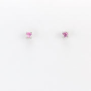 Alt View Silver CZ Pink 3mm Post Earrings