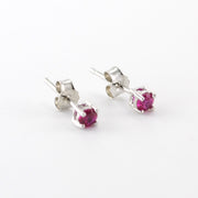Side View Silver CZ Ruby 3mm Post Earrings