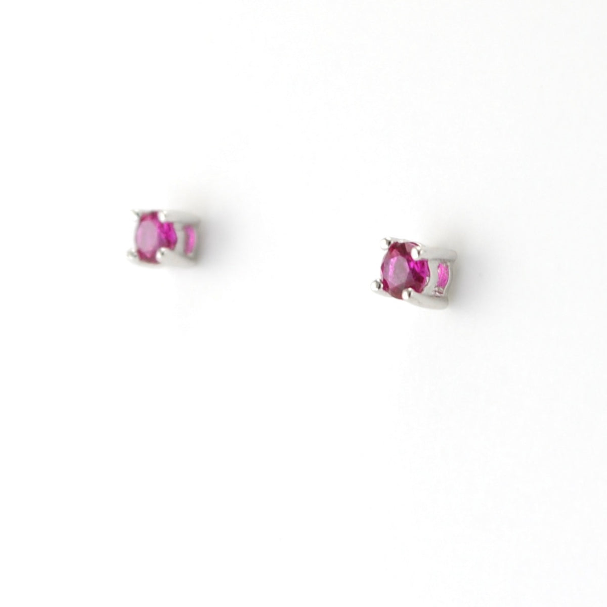 Silver CZ Ruby 3mm Post Earrings