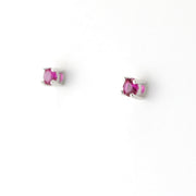 Silver CZ Ruby 3mm Post Earrings