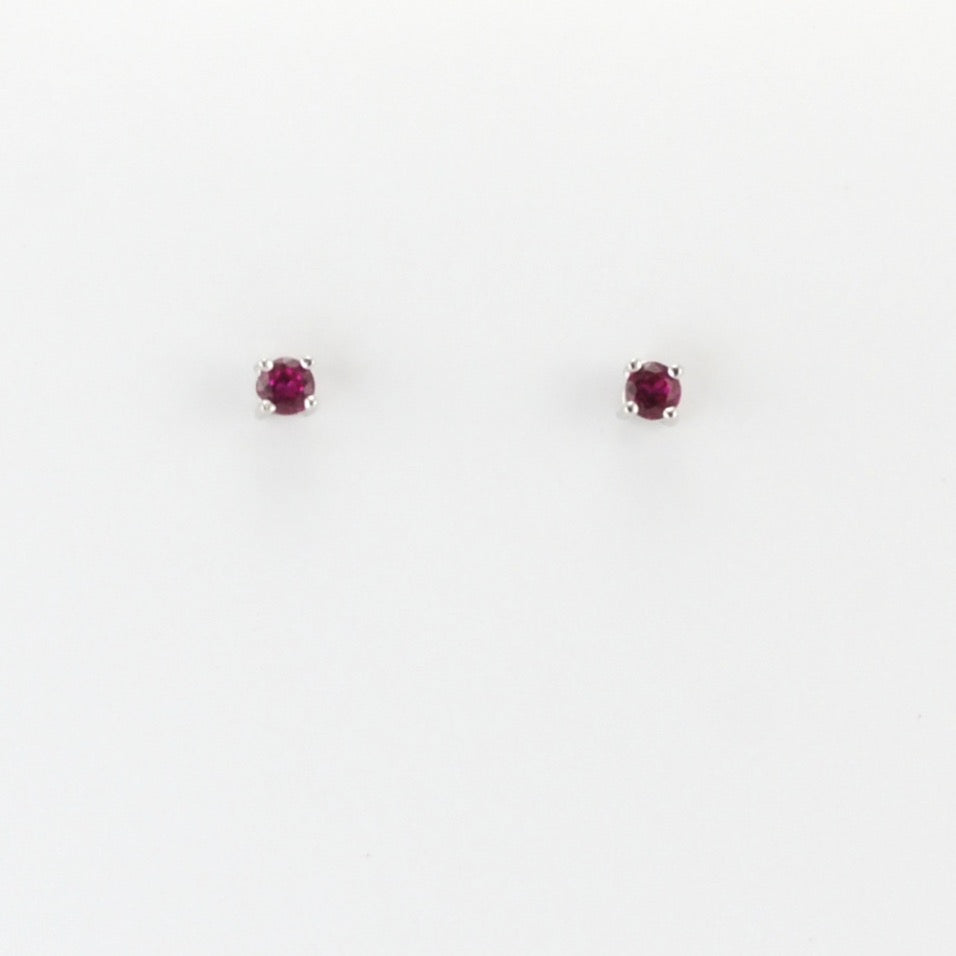 Alt View Silver CZ Ruby 3mm Post Earrings
