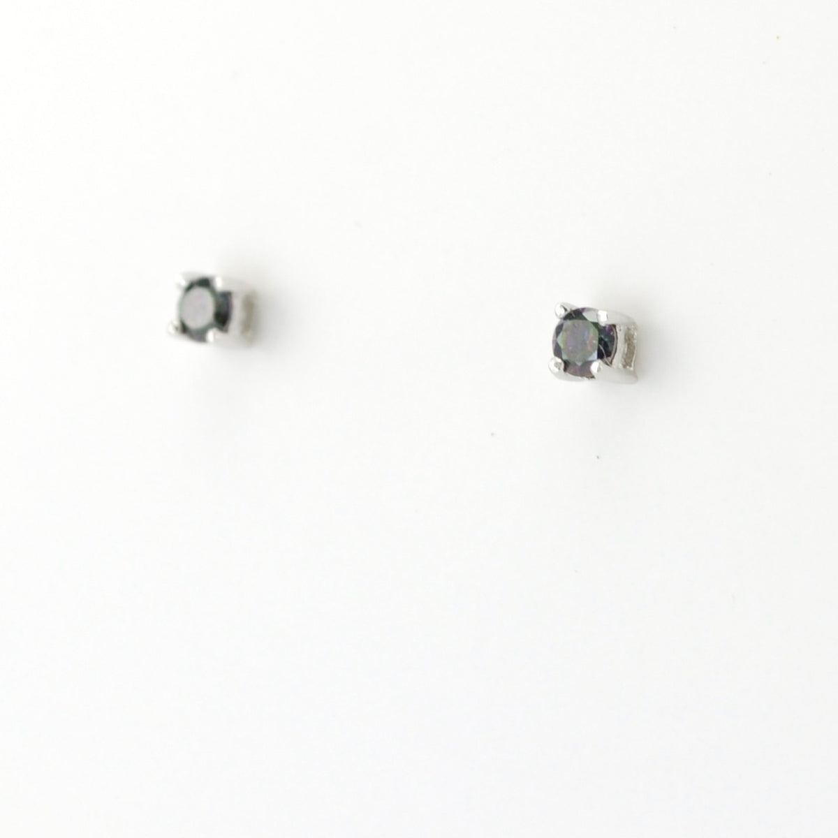 Side View Silver CZ Rainbow Topaz 3mm Post Earrings