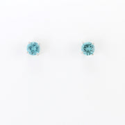 Silver CZ Aquamarine 5mm Post Earrings