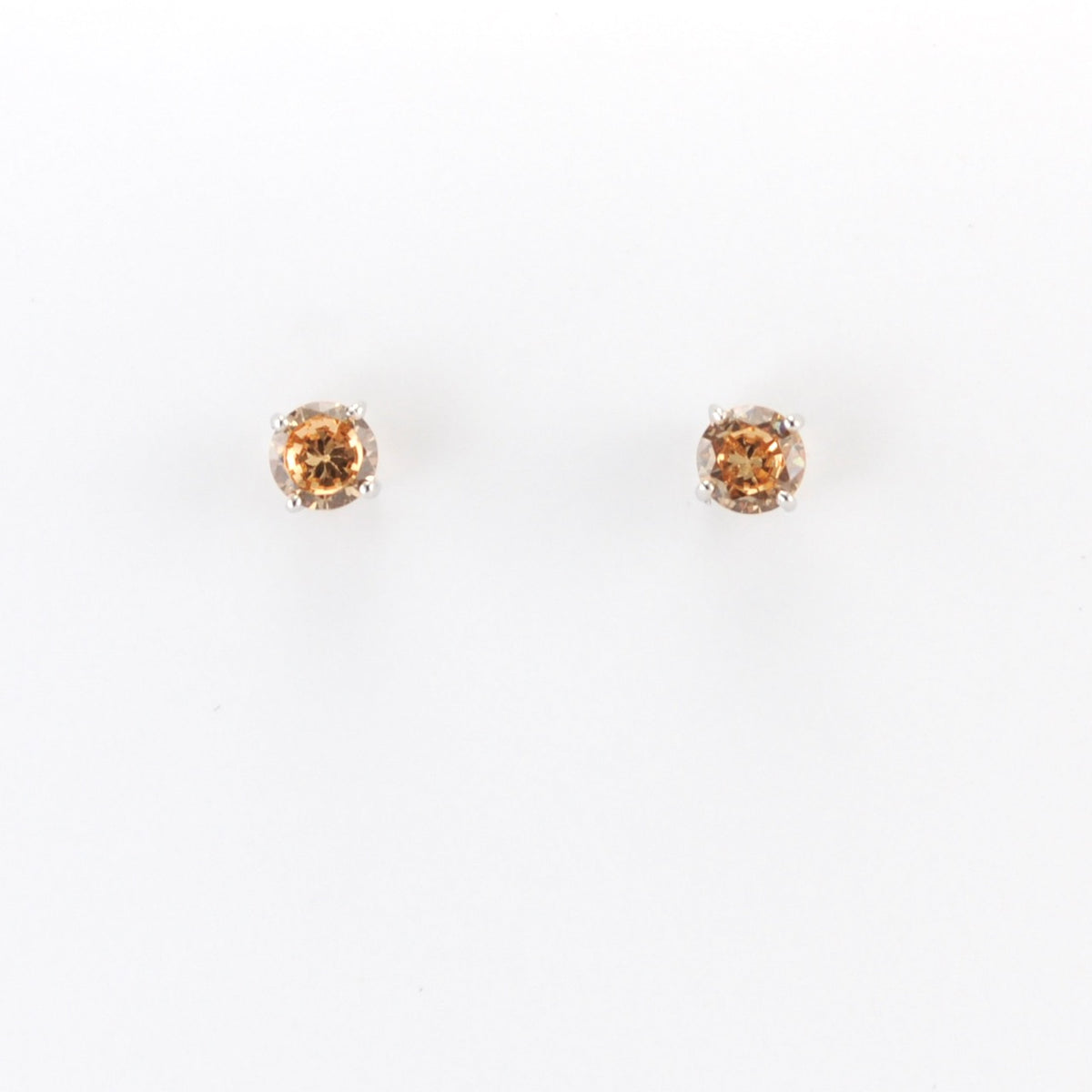 Alt View Silver CZ Citrine 5mm Post Earrings