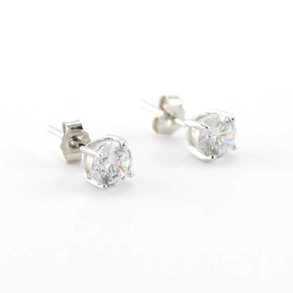 Side View Silver CZ 5mm Post Earrings