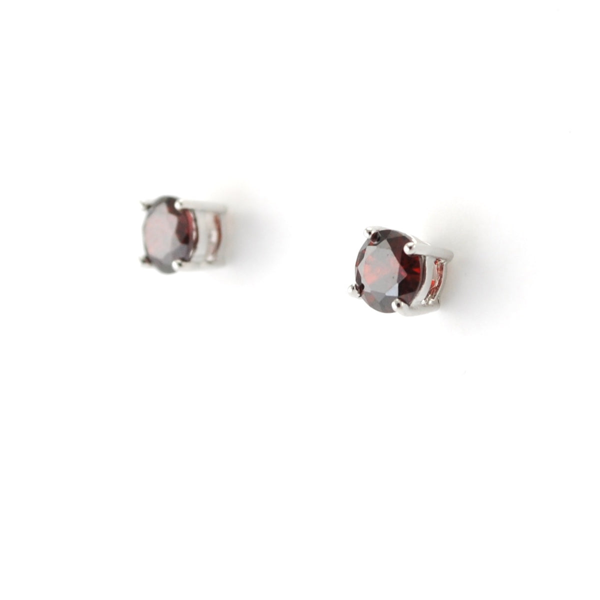 Silver CZ Garnet 5mm Post Earrings