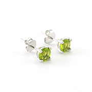 Side View Silver CZ Peridot 5mm Post Earrings