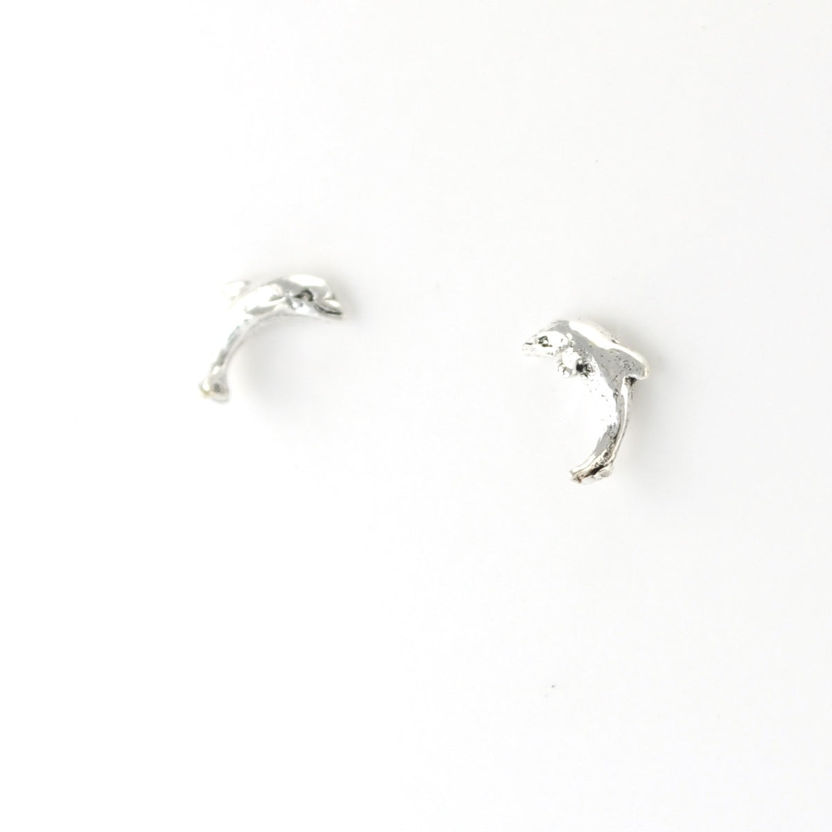Side View Silver Dolphin Post Earrings