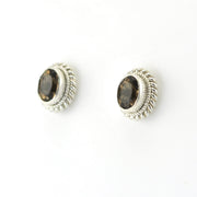 Side View Silver Smoky Quartz 5x7mm Oval Post Earrings