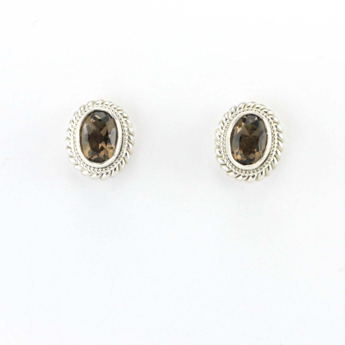 Silver Smoky Quartz 5x7mm Oval Post Earrings