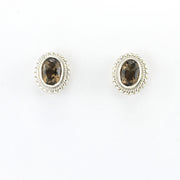 Silver Smoky Quartz 5x7mm Oval Post Earrings