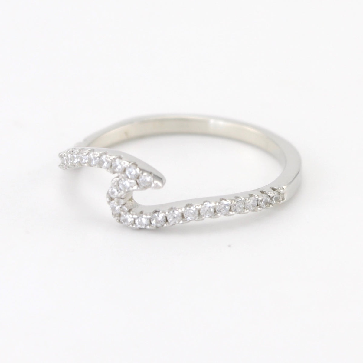 Side View Silver Cubic Zirconia Wave Ring 8