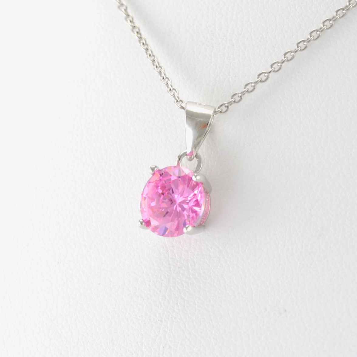 Sterling Silver Pink CZ Necklace