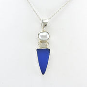 Alt View Sterling Silver Pearl Blue Sea Glass Necklace