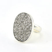 Sterling Silver Platinum Druzy Agate Oval Ring