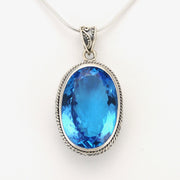 Alt View Silver Blue Topaz 14x22mm Oval Bali Pendant