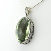Silver Green Amethyst 18x30mm Oval Bali Pendant