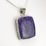Side View Silver Charoite Square Bali Pendant