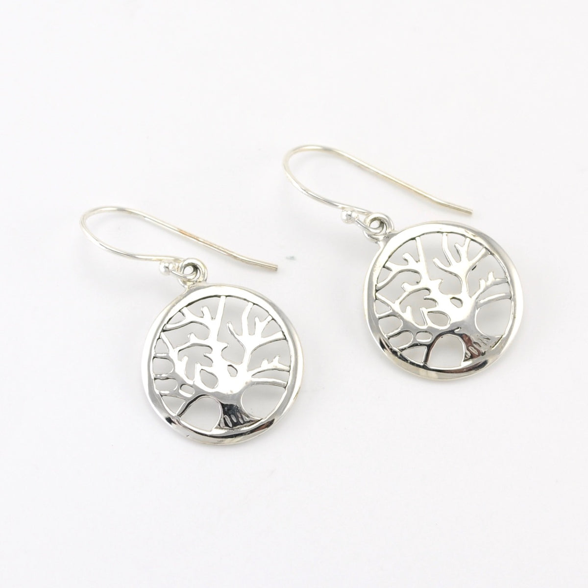 Alt View Silver Tree of Life Round Dangle Earrings