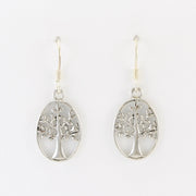 Alt View Silver Tree of Life Oval Dangle Earrings