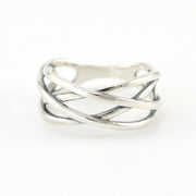 Silver Crossover Weave Ring