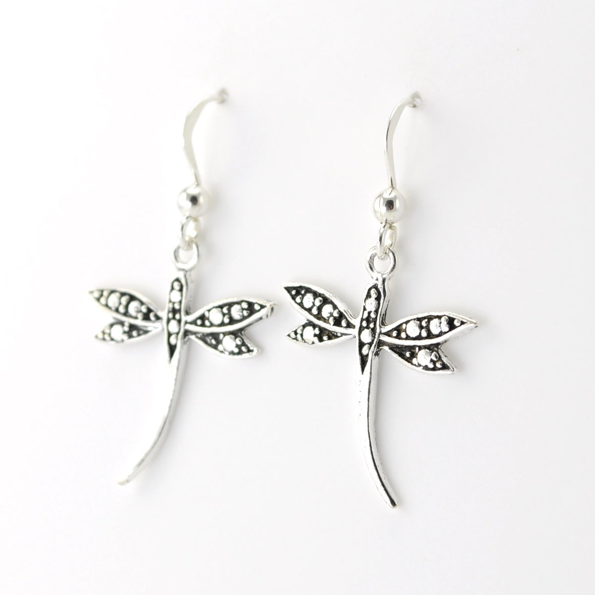 Alt View Sterling Silver Dragonfly Dangle Earrings