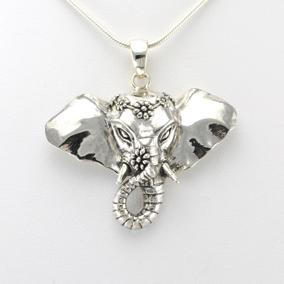 Alt View Silver Elephant Flower Pendant