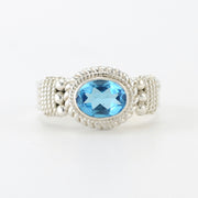Silver Blue Topaz 6x8mm Oval Ring