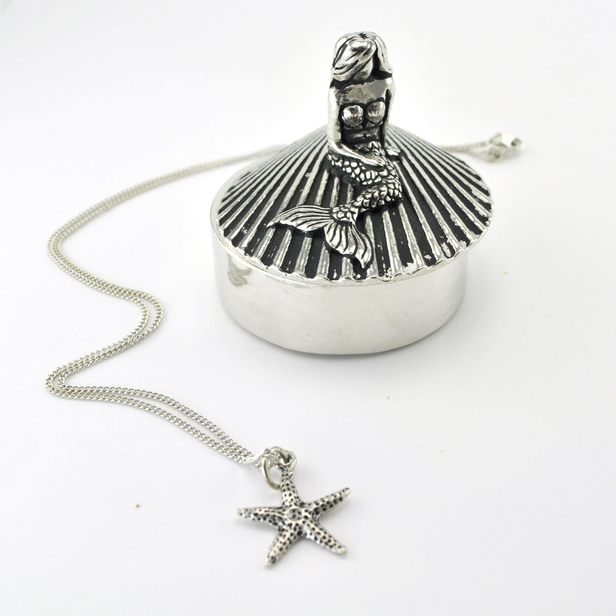 Handcrafted Pewter Mermaid on Shell Box