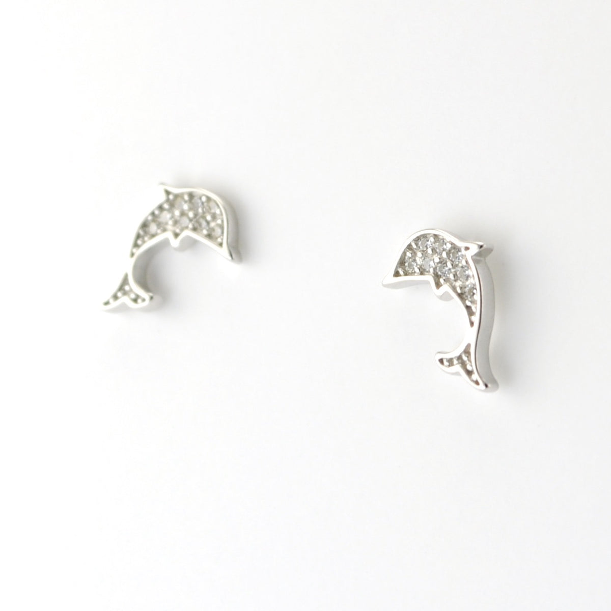 Sterling Silver CZ Dolphin Post Earrings
