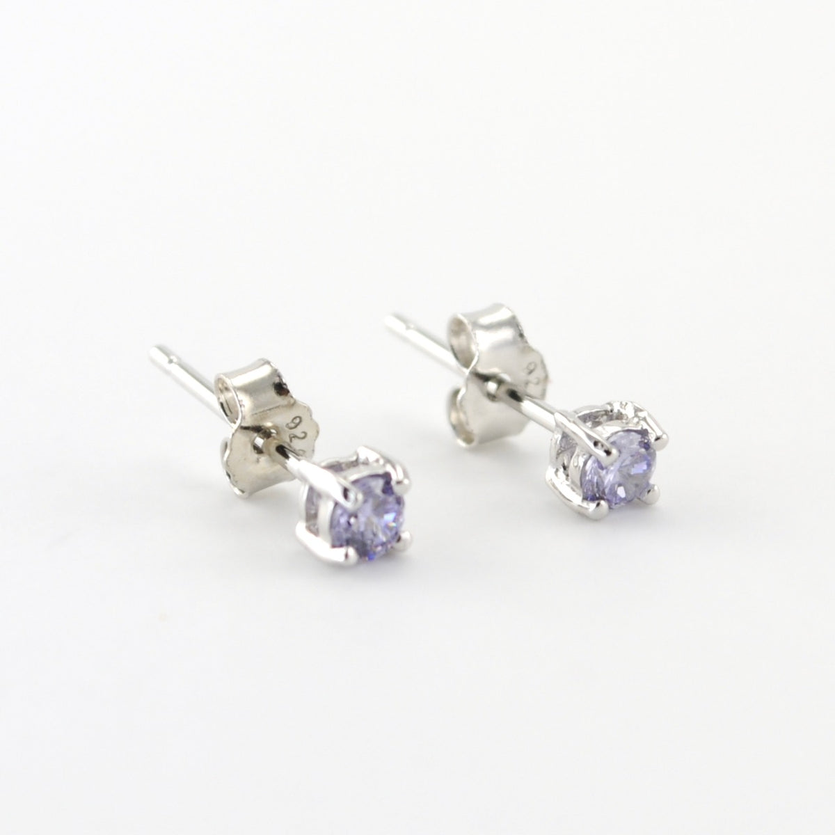 Side View Silver CZ Lavender 3mm Post Earrings